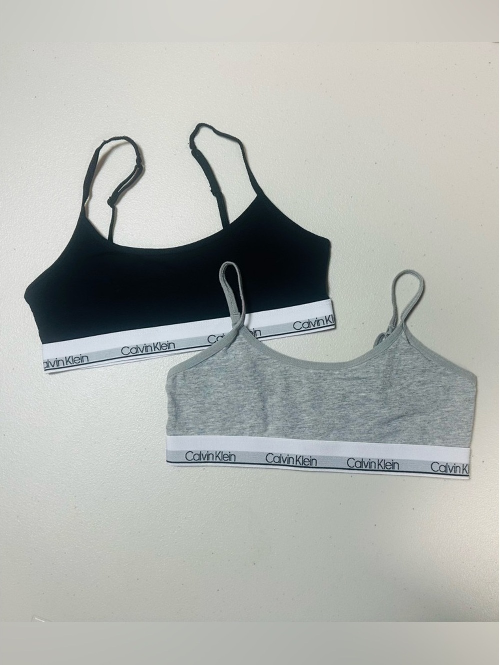 Calvin Klein Girls Bralette 2 Pack Black Heather Gray Logo Band Kids Size 6